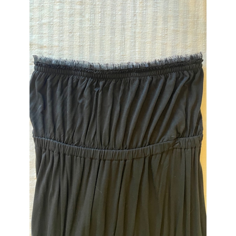 Banana Republic Black Jersey Stretch Strapless Maxi Dress Smocked Tulle Trim - Picture 2 of 5